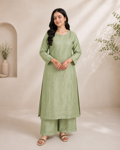 Parrot Green Chikankari Cord Set – Nawabi Summer