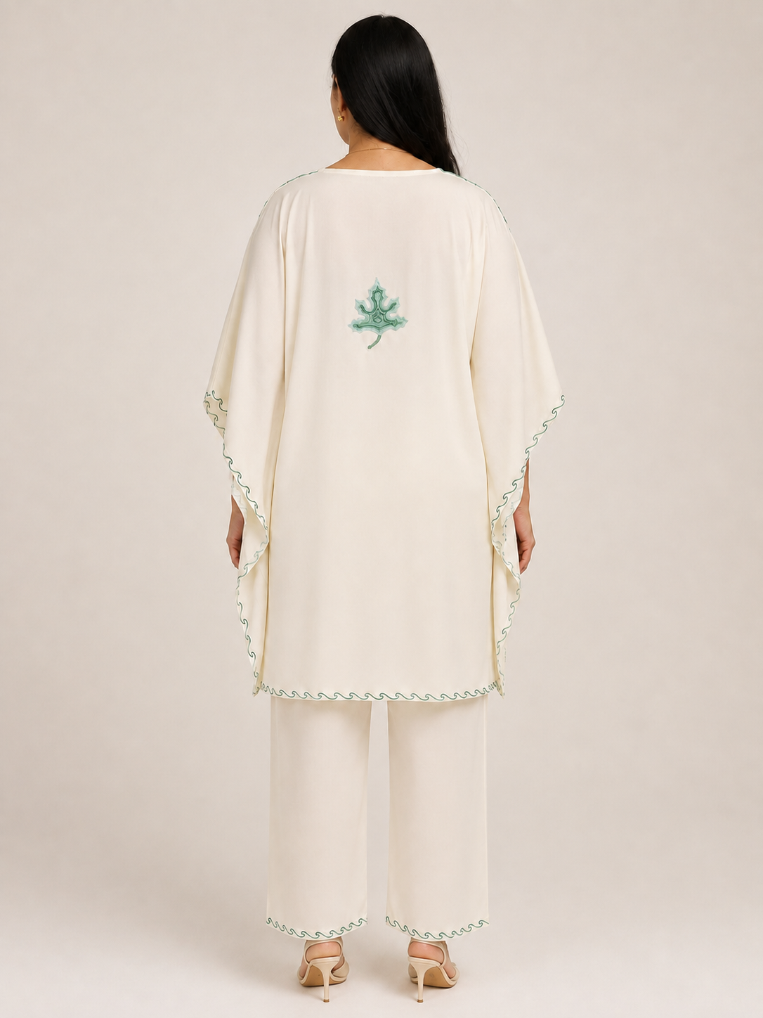 White Green Aari Work Kaftan Set - Koshur Summer 3