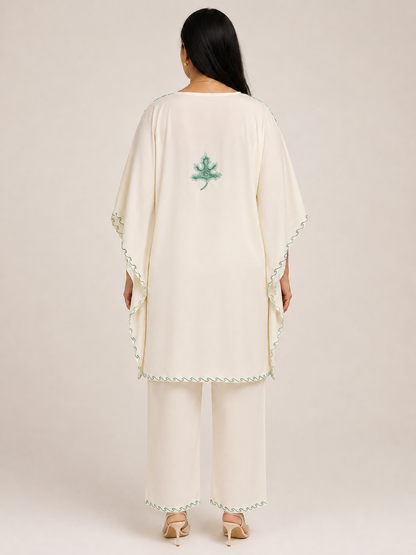 White Green Aari Work Kaftan Set - Koshur Summer 3
