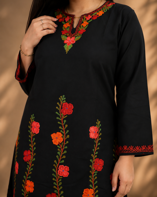 Black Ruby Cotton Thari Daman Aari Work Cord Set
