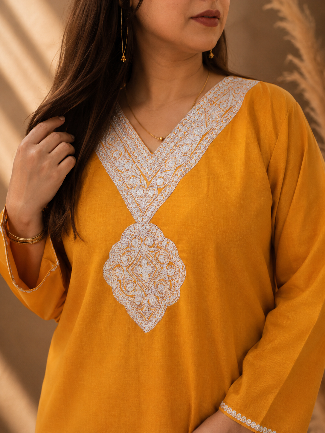 Kashmiri Tilla Work Cord Set in Radiant Ruby Cotton