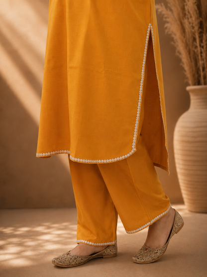 Kashmiri Tilla Work Cord Set in Radiant Ruby Cotton