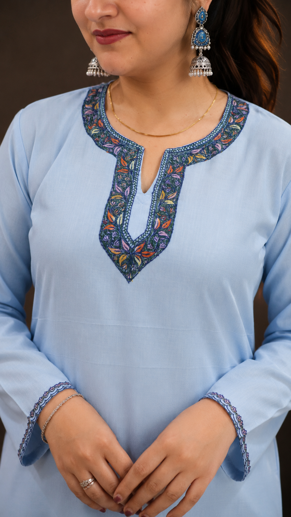 Sky Blue Sozni Handwork Cord Set in Ruby Cotton