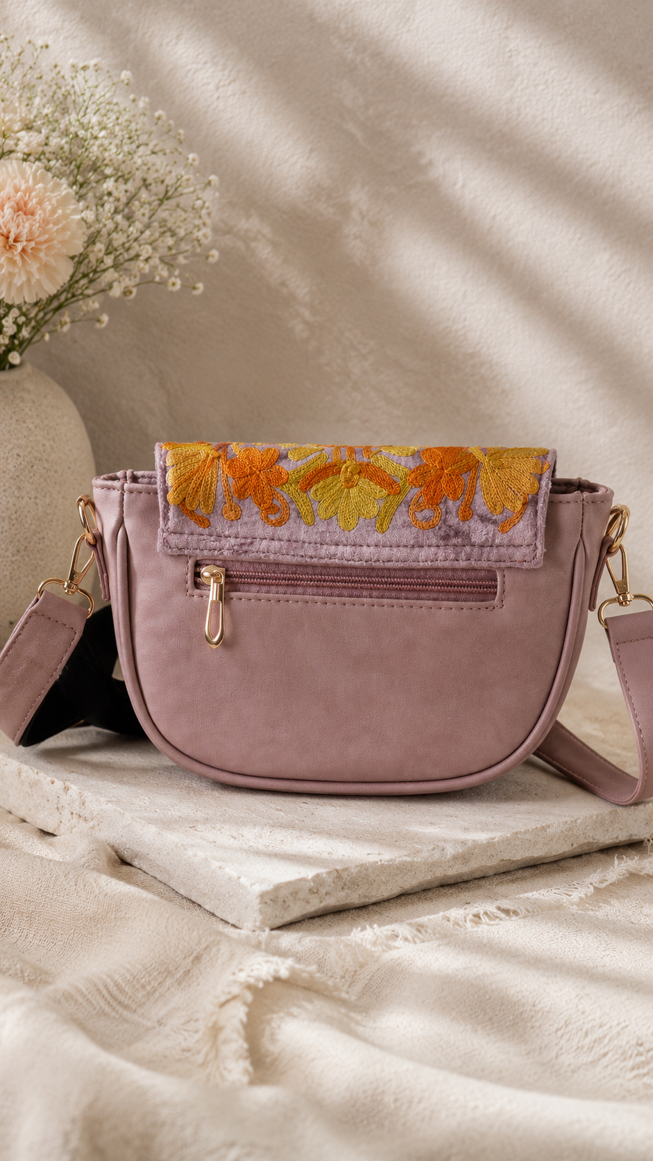 Lavender Sling Bag with Intricate Aari Work Motif
