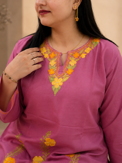 Thari Daman Aari Work Cord Set in Ruby Cotton