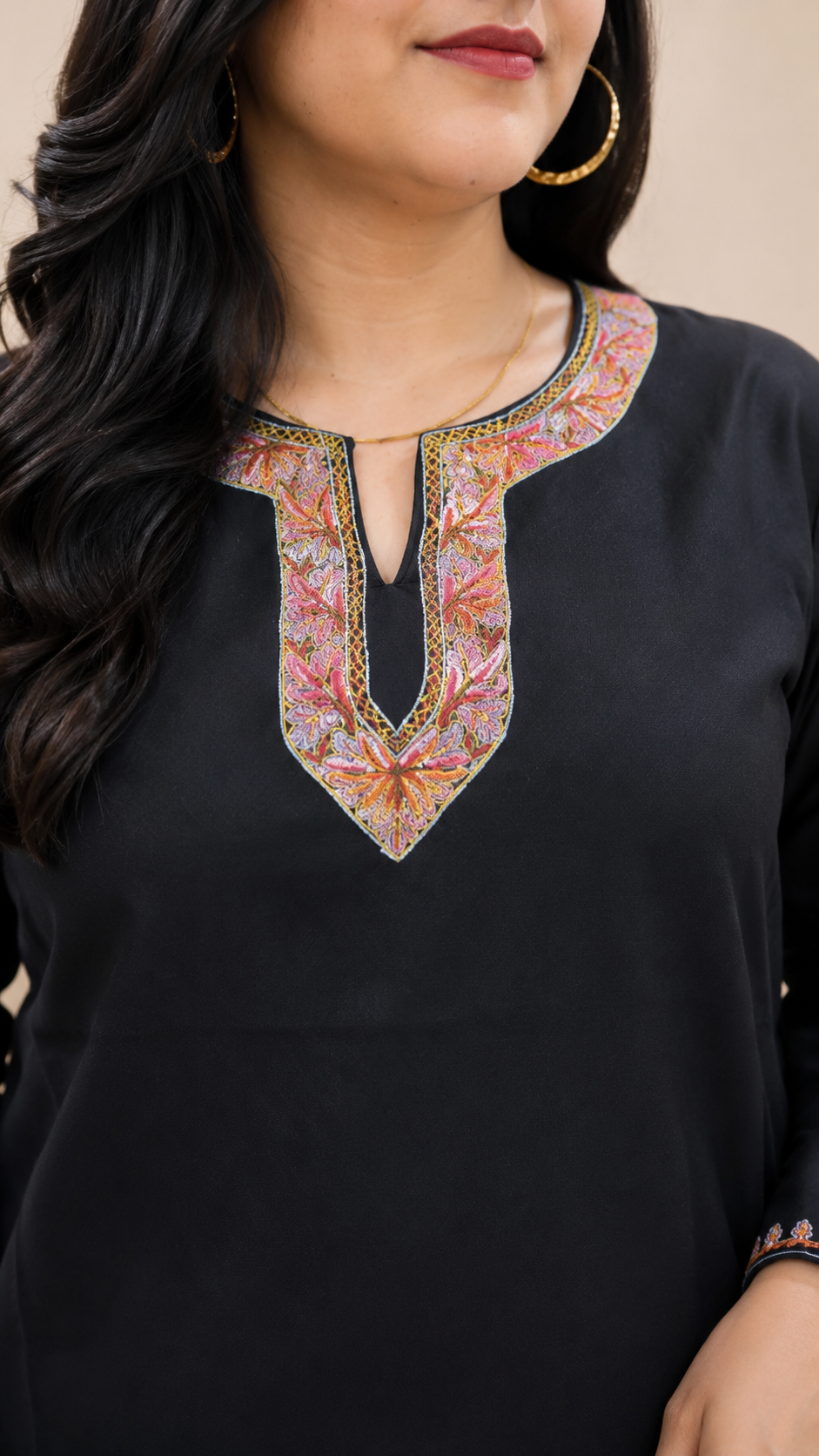 Sozni Handwork Cord Set in Black Ruby Cotton from Kashmir