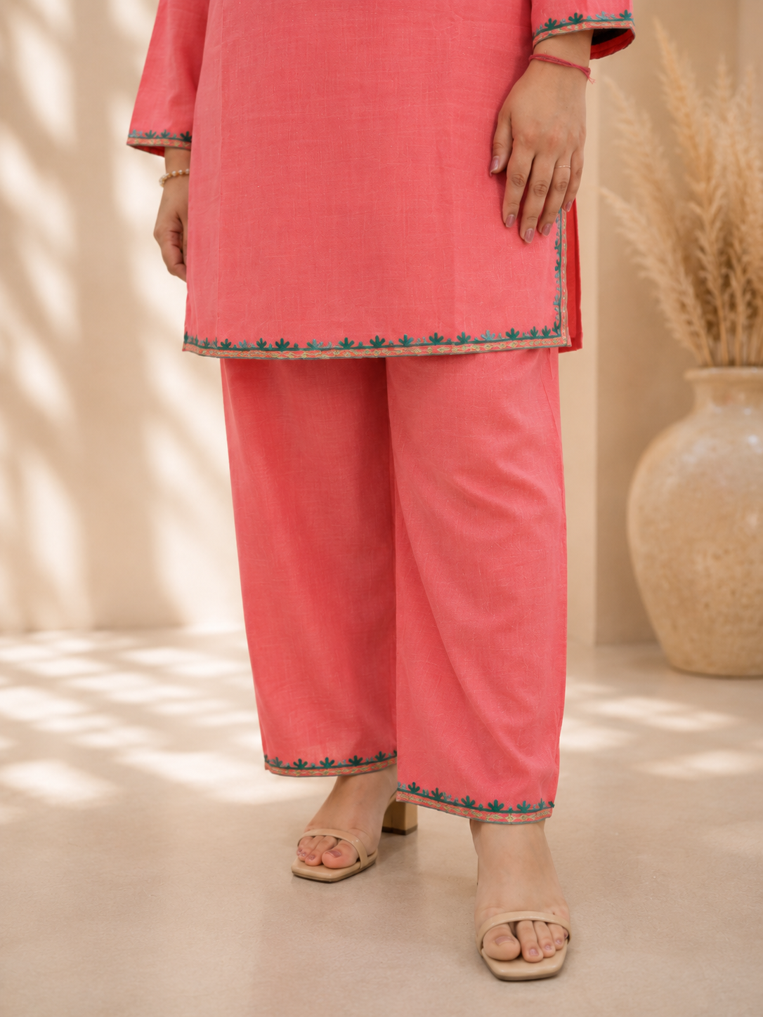 Sunlight Aari Work Cord Set in Ruby Cotton - Pink Blue