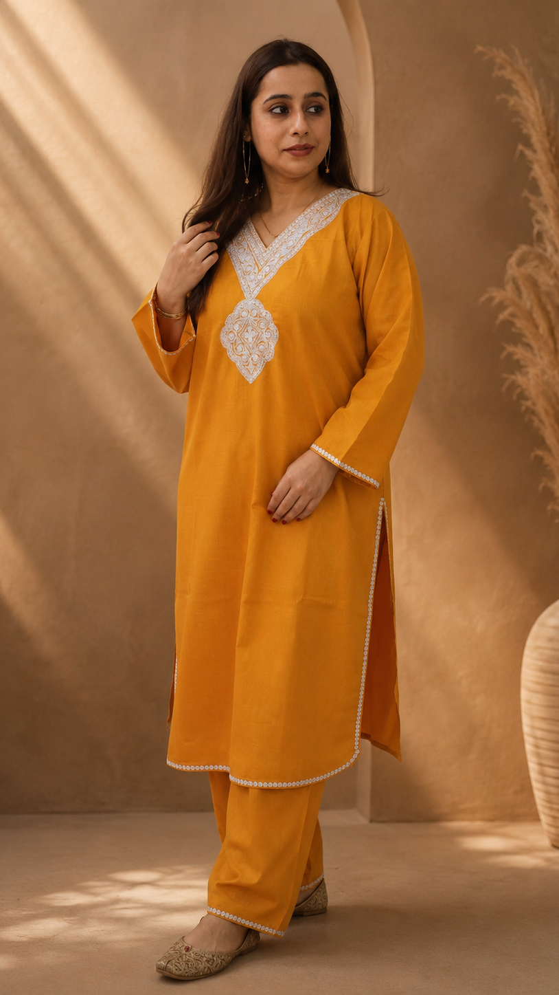 Kashmiri Tilla Work Cord Set in Radiant Ruby Cotton
