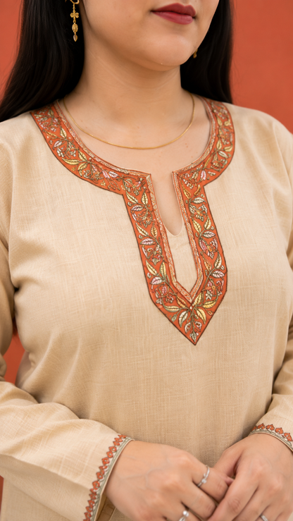Sozni Handwork Cord Set in Ruby Cotton from Kashmir