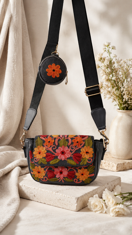 Aari Embroidered Sling Bag with Floral Motif