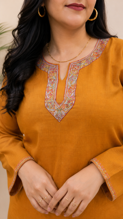 Kashmiri Sozni Handwork Cord Set in Ruby Cotton