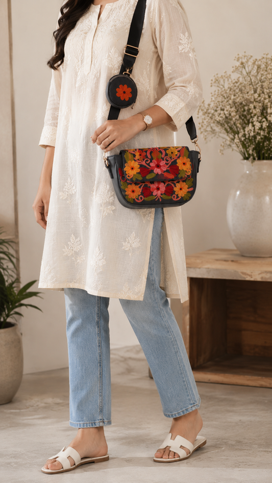 Aari Embroidered Sling Bag with Floral Motif