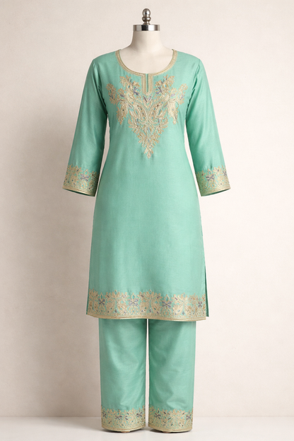 Gulnaar Pista Tilla Embroidered Cashmilon Cord Set