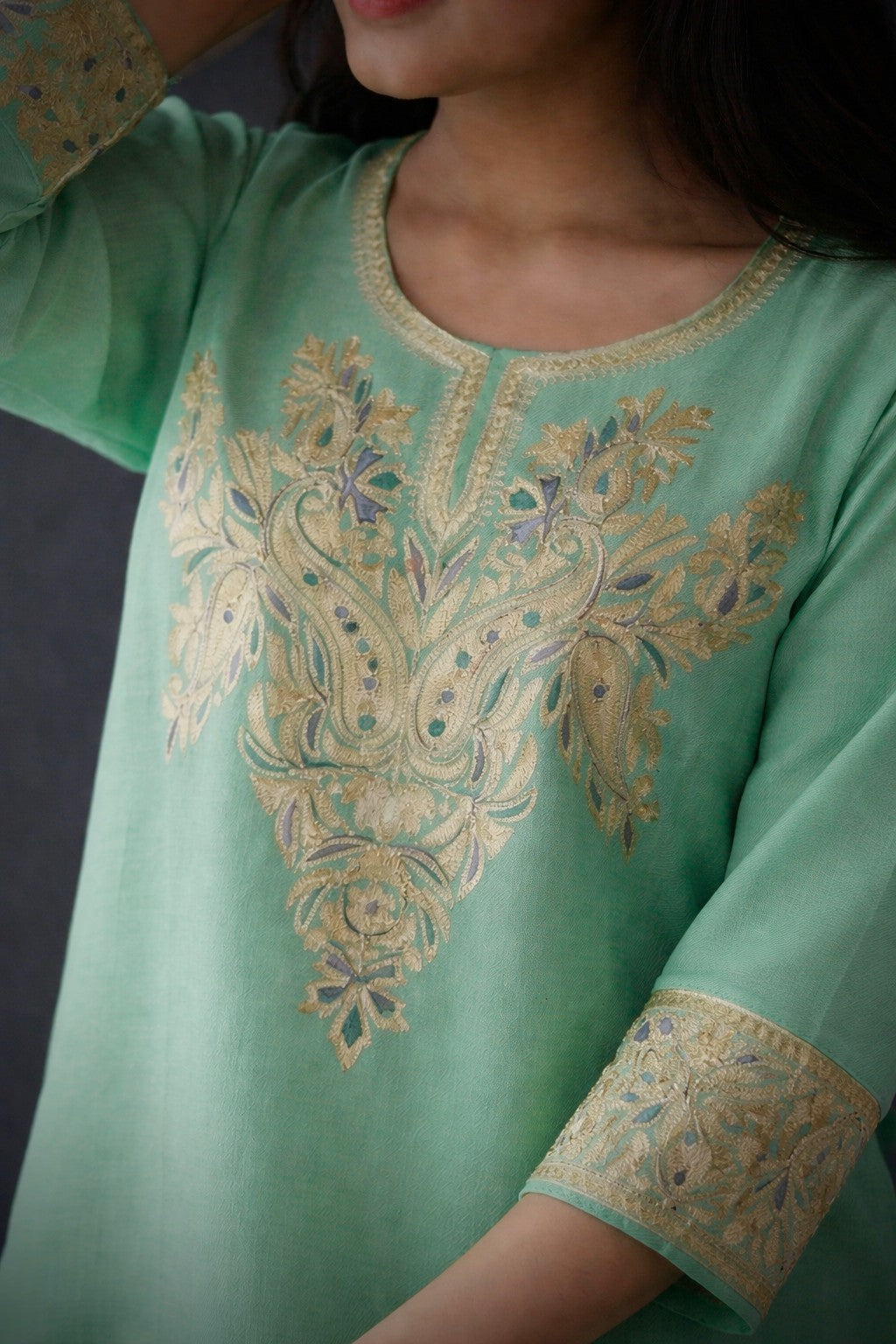 Gulnaar Pista Tilla Embroidered Cashmilon Cord Set
