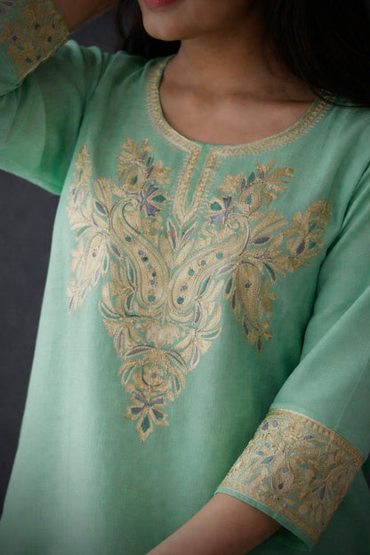 Gulnaar Pista Tilla Embroidered Cashmilon Cord Set