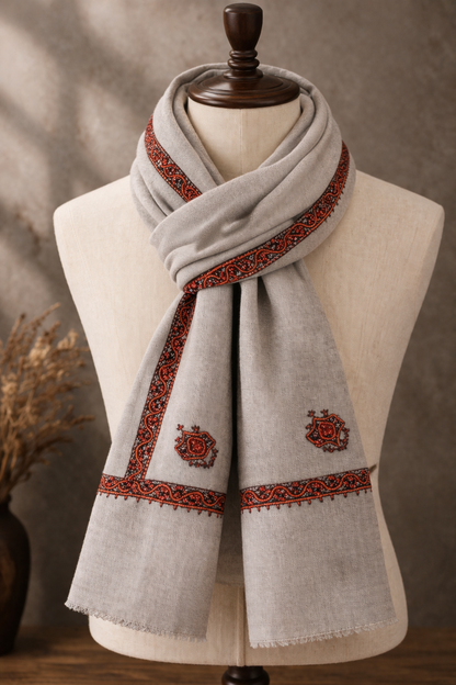 Charcoal Handmade Embroidered Kashmiri Stole