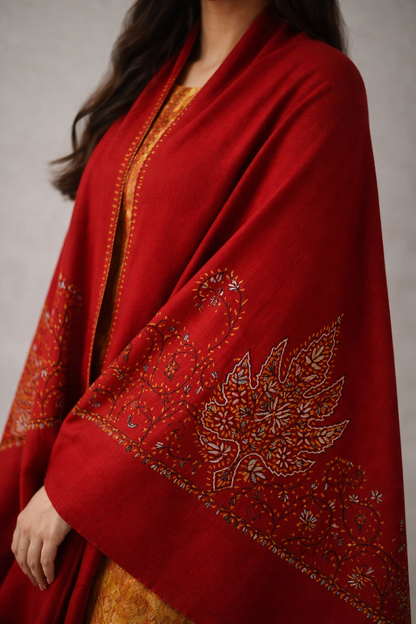 Red Handmade Kashmiri Embroidered Stole