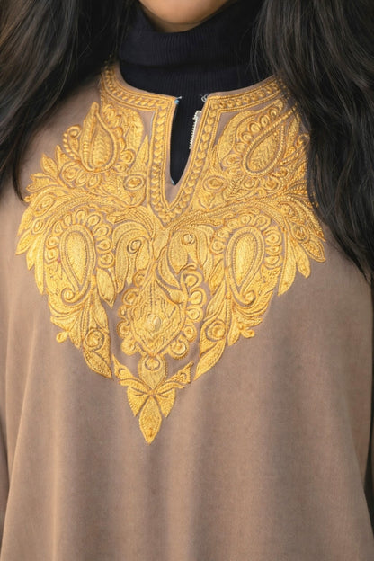 Walnut Brown Tilla Embroidered Phiran