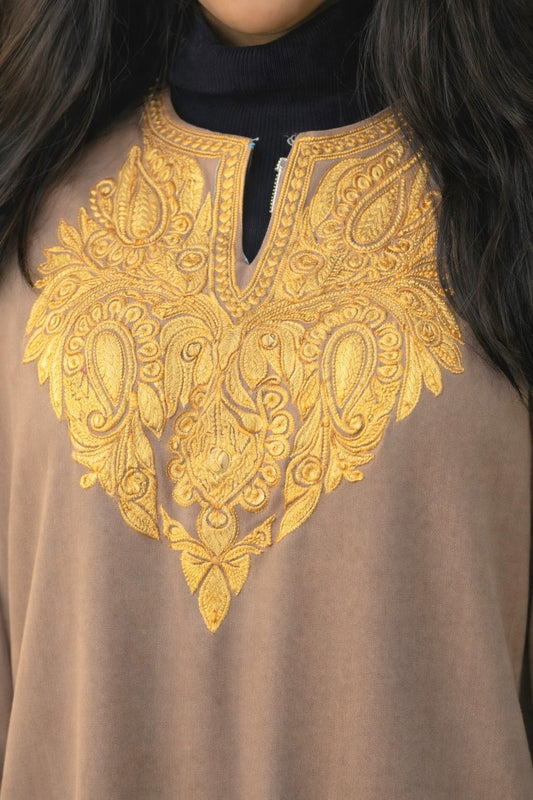 Walnut Brown Tilla Embroidered Phiran